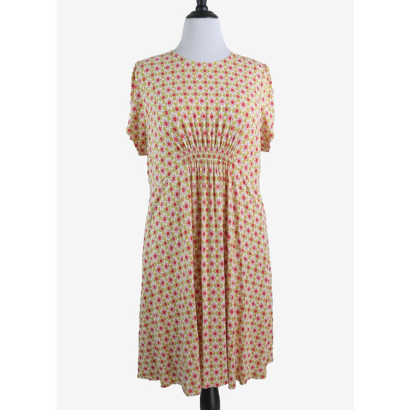 Boden US 20/22 Crew Neck Jersey Dress Yellow Red Floral - Picture 3 of 11